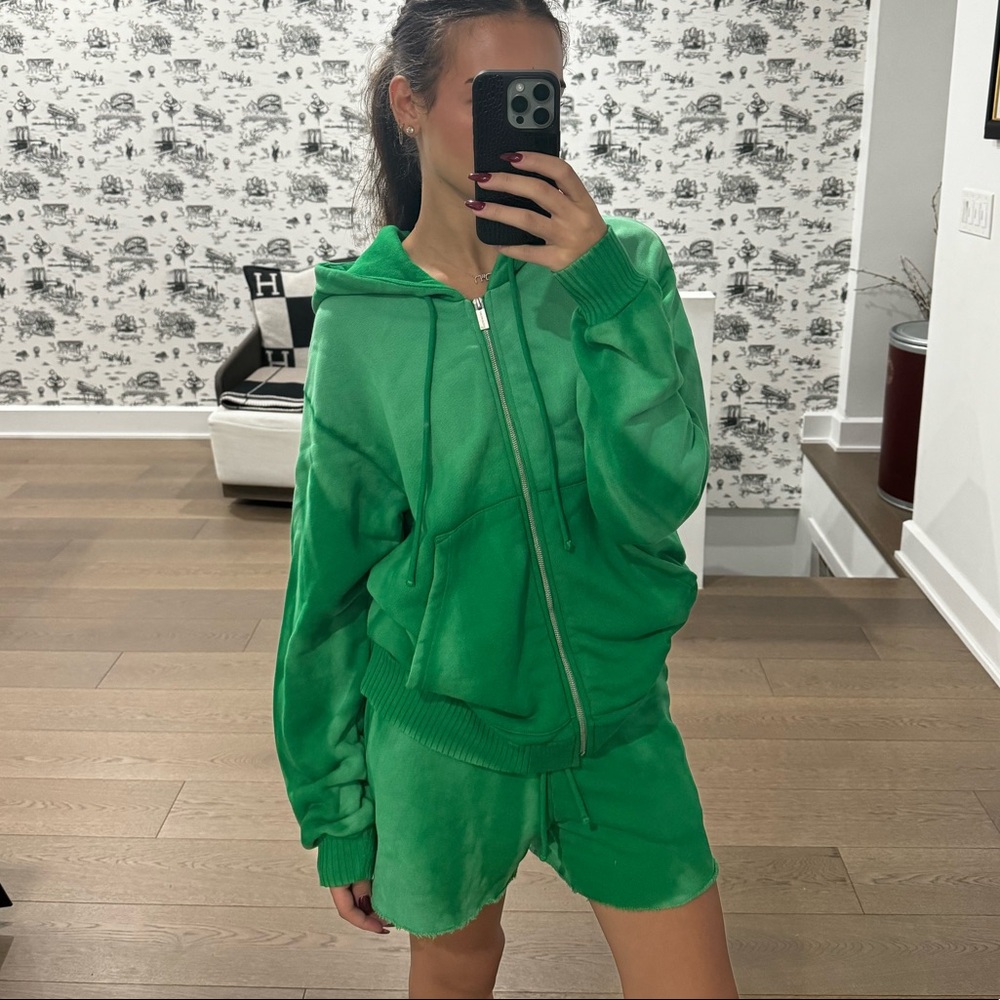 Cotton citizen green shorts and zip up set